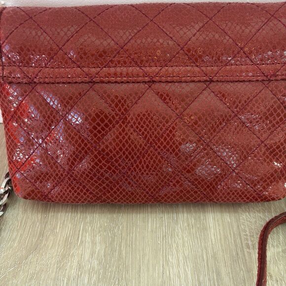 Calvin Klein Red Quilted Faux Python Crossbody Bag Chain Strap 8"x5.5" Y2K - Picture 7 of 14